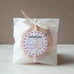 Milk and Cookie Valentine Circle - Print as Tag or Sticker - Sugar Cookie - Editable Printable - Instant Download Template