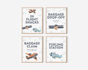 Vintage Airplane Party Signs - Baggage Claim - Drop off - In Flight Snacks - Plane Party Decor - Printable Digital Files - INSTANT DOWNLOAD