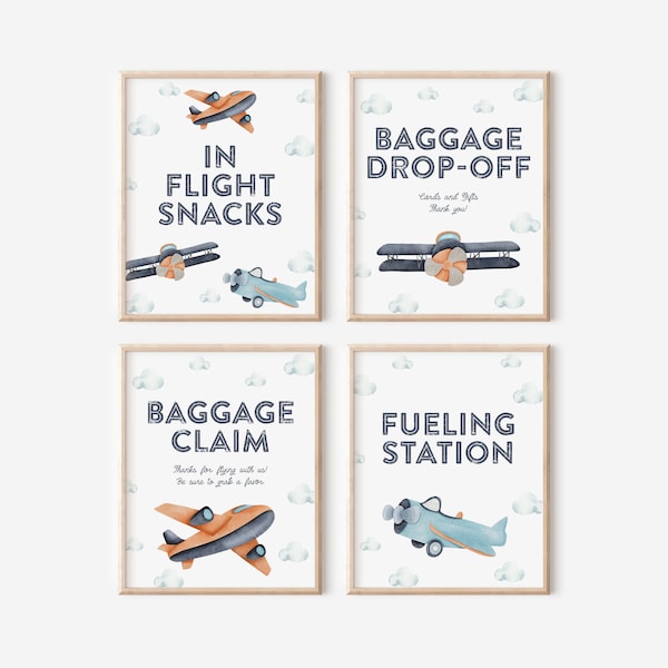 Vintage Airplane Party Signs - Baggage Claim - Drop off - In Flight Snacks - Plane Party Decor - Printable Digital Files - INSTANT DOWNLOAD