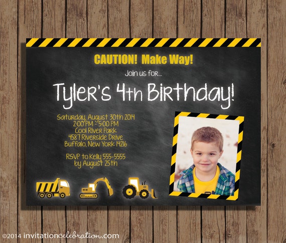 Construction Invitation - PRINTABLE - Photo - Birthday - Chalkboard - Boy - Trucks - Dump Truck Il_570xn