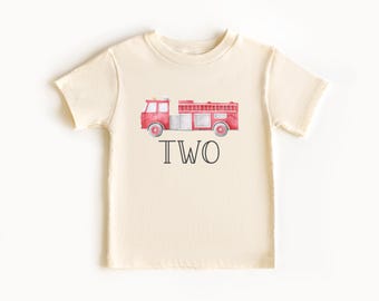 Verjaardagsshirt brandweerwagen - 2e verjaardag, tweejarige, tweede verjaardagsshirt, peutershirt, jongensshirt, brandweerfeest