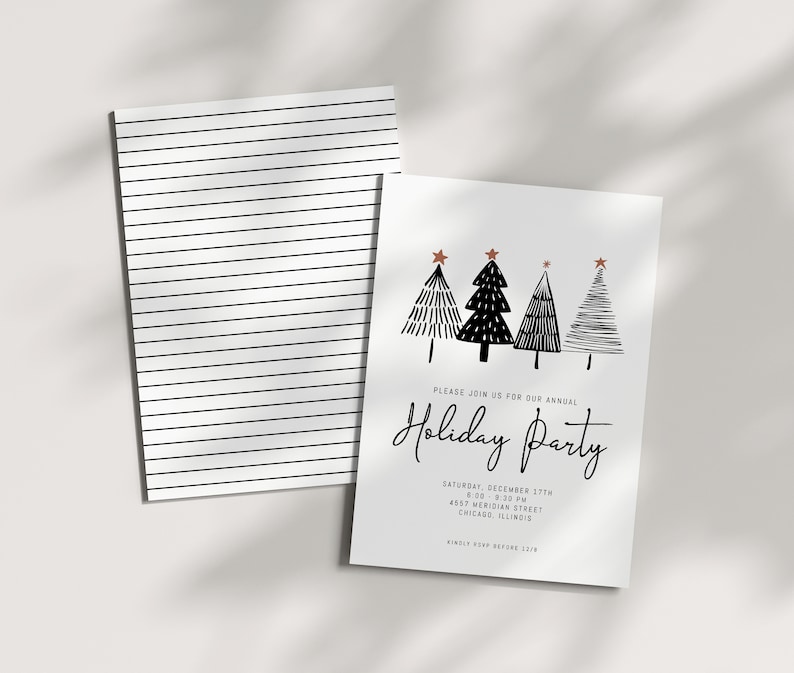 Holiday Party Invitation Minimalist Black and White Etsy