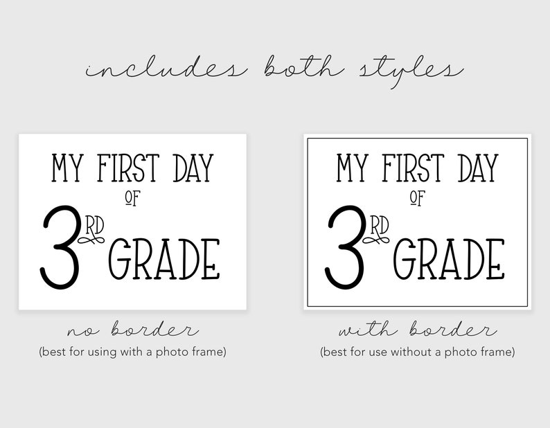 My First Day of School Sign Preschool through High School Printable Minimalist Black and White Set of 14 signs INSTANT DOWNLOAD image 5