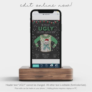 Ugly Sweater Invite - Ugly Christmas Sweater Party Invitation - Ugliest Sweater Holiday Contest - Digital Text or Print - Editable Template image 3