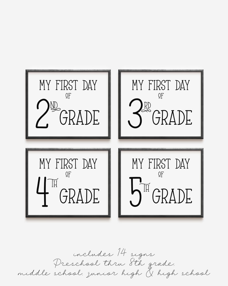 My First Day of School Sign Preschool through High School Printable Minimalist Black and White Set of 14 signs INSTANT DOWNLOAD image 2