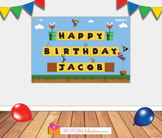 Super Mario BACKDROP - Personalized - Large Poster - Printable File - You CHOOSE SIZE Il_570xn