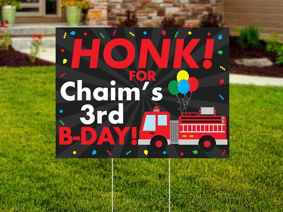 Boy Birthday Yard Sign - Honk for Birthday - Firetruck Birthday - Outdoor Sign - Printed and Shipped to You - Wire Stake - FREE SHIPPING Il_570xn