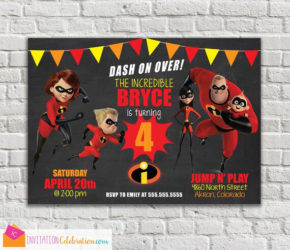 Incredibles Birthday Invitation - Incredibles Party - The Incredibles 2 - Chalkboard - Dash - Kids Birthday Party - Digital or Printed w/Env Il_570xn