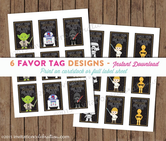 Star Wars Favor Tags - PRINTABLE - Sticker - May The Force Be With You - INSTANT DOWNLOAD Il_570xn