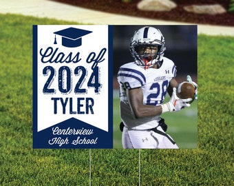 Football Yard Sign 2024 Graduation - Outdoor Sign - Senior Yard Sign - Durable - Your School Colors - Wire Stake Included - FREE SHIPPING