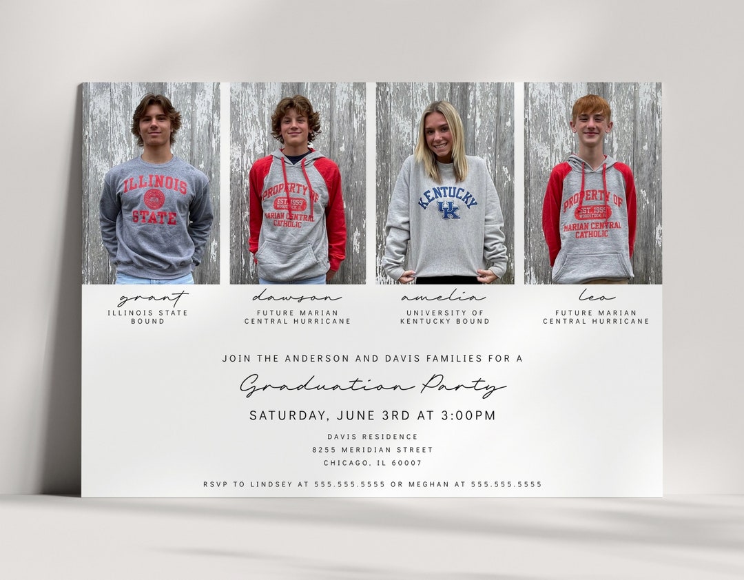 Joint Graduation Party Invitation Four Person Grad Party Invite