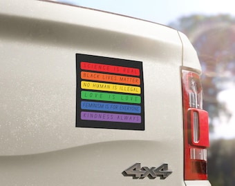 Magnete per paraurti a tema giustizia sociale / Adesivo per auto a tema attivismo arcobaleno / Scienza, BLM, Amore, Uguaglianza