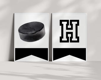 Hockey Birthday Banner - Editable Template, The Great One First Birthday Decoration - Printable Bunting INSTANT DOWNLOAD