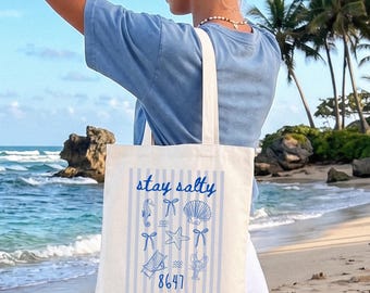 Bolso Stay Salty 8647, bolso playero costero, bolso con diseño de conchas marinas, regalo innovador