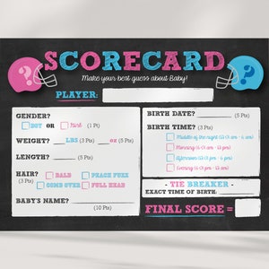 Carte de pointage de football - Jeu de pronostics pour bébé - Concours - Jeu de société Gender Reveal Party - IMPRIMABLE - TÉLÉCHARGEMENT IMMÉDIAT