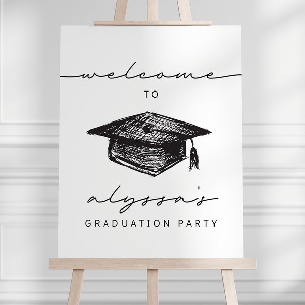 Graduation Welcome Sign, Grad Party Sign, Class of 2024, Entrance Sign, Senior Graduation, Open House Sign, Black White, EDITABLE Template