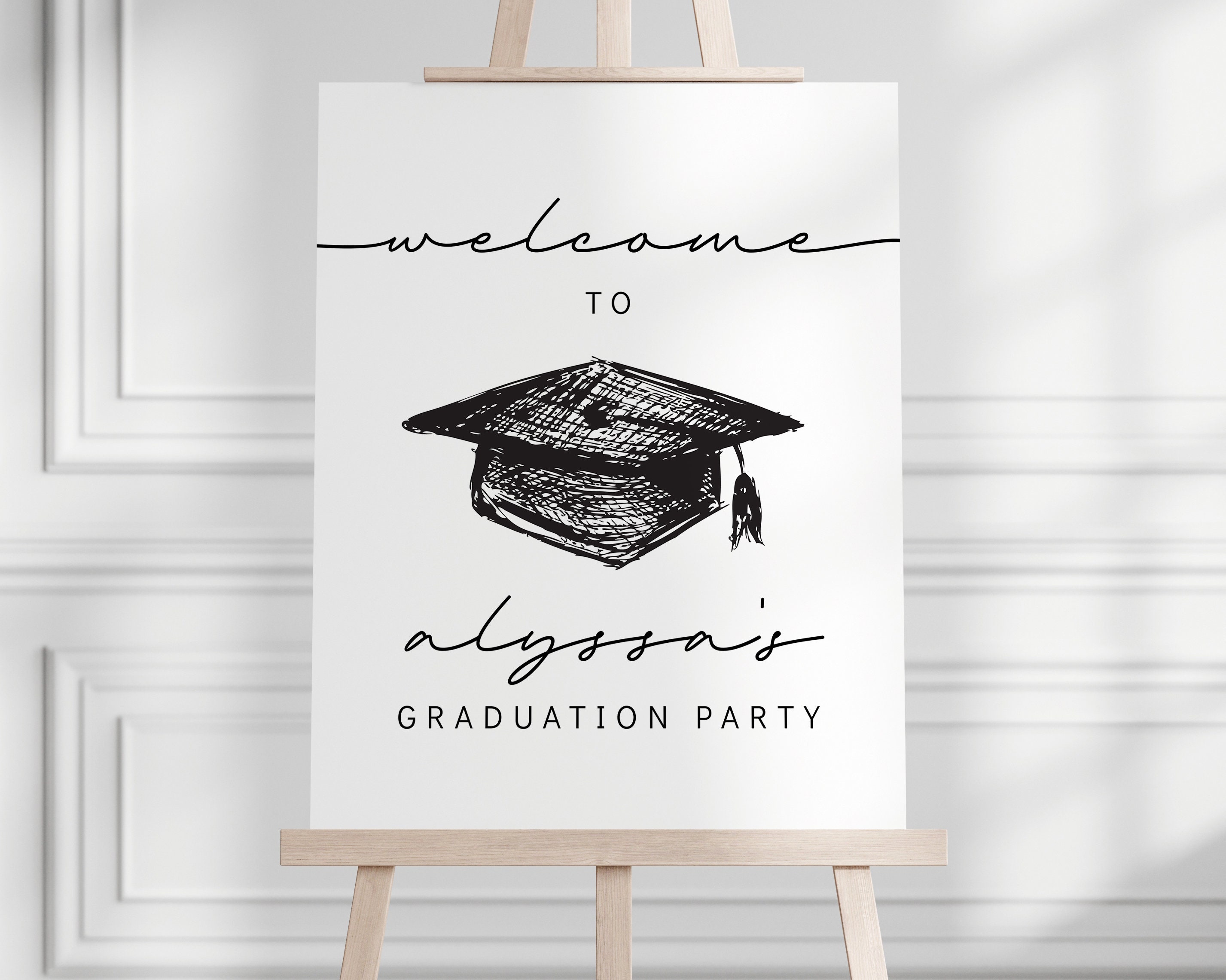 Graduation Welcome Sign, Grad Party Sign, Class of 2025, Entrance Sign, Senior Graduation, Open House Sign, Black White, EDITABLE Template