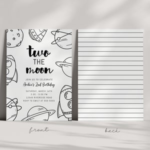 Two the Moon Invitation 2nd Birthday Party Outer Space Rocket Ship Minimalist 2 the Moon Invite EDITABLE DIY image 2