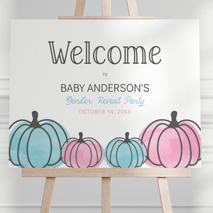 Pumpkin Gender Reveal Welcome Sign - Gender Reveal Party - He or She - Little Pumpkin - Digital - EDITABLE - DIY - Two sizes