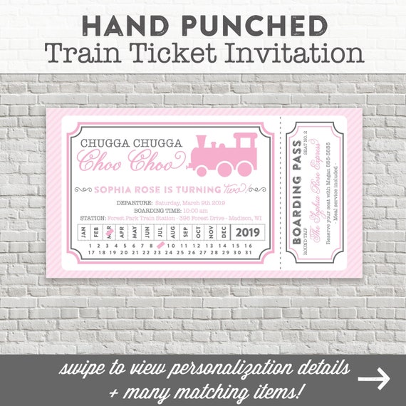 Pink Train Birthday Invitation - Girl Train Party - Pink Gray Train Ticket - Chugga Chugga Two Two - Choo Choo - All Aboard Birthday Express Il_570xn
