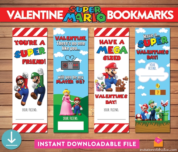 Mario Valentine Bookmarks - PRINTABLE - Super Mario Valentines - Gamer Valentine - INSTANT DOWNLOAD Il_570xn