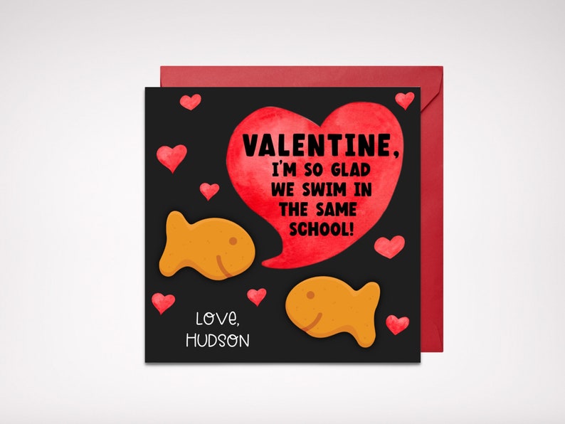 Goldfish Valentine Editable Template Printable Valentine Etsy