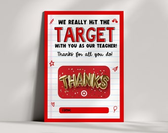 Lehrer-Ziel-Geschenkkartenhalter – Lehrer-Wertschätzung – Lehrer-Dankeschön – Lehrer-Geschenk – Hit the Target – zum Ausdrucken – SOFORTIGER DOWNLOAD