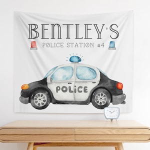 Police Party Backdrop - Police Party Decorations - Police Car Birthday Banner - FREE US Shipping