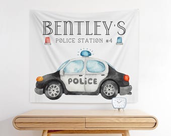 Police Party Backdrop - Police Party Decorations - Police Car Birthday Banner - FREE US Shipping