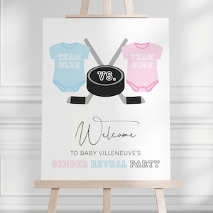 Hockey Gender Reveal Welcome Sign - Gender Reveal Party - Team Blue vs Team Pink - Ice Hockey - Digital - EDITABLE - DIY - Two sizes