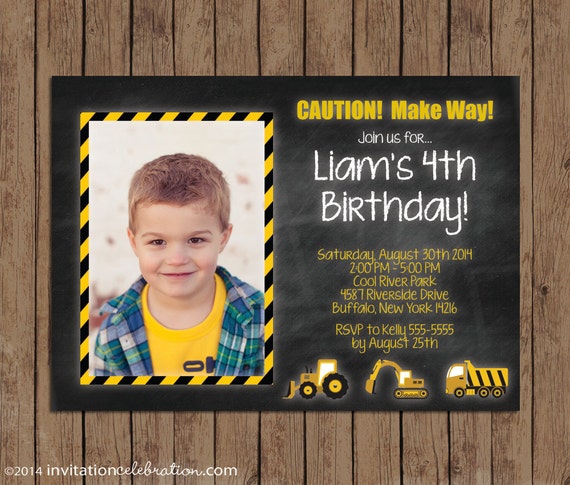 Construction Party Invitation - Construction Birthday Invitation - Chalkboard construction - Boy Birthday Party Invitation - Bulldozer Il_570xn