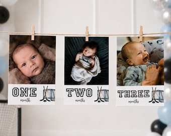 Hockey First Birthday Photo Banner, Monthly Milestone Banner, Newborn to 12 Months, First Year Down Birthday Decorations