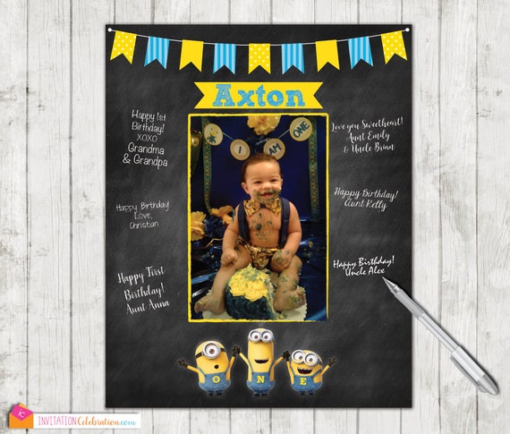 Minion Birthday Signature Mat - Wishes - Guest Book - Despicable Me Minions - PRINTABLE - Digital - First Birthday Il_570xn