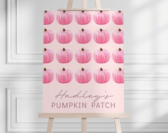 Pink Pumpkin Patch Welcome Sign - Girl Pumpkin Birthday Sign - Baby Shower Sign - Entrance Sign - Wall Decoration - EDITABLE - DIY - 2 sizes