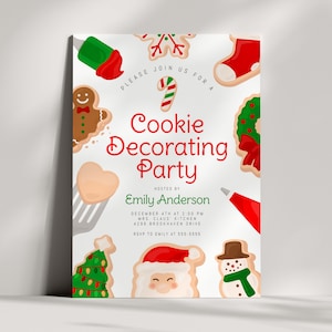 Christmas Cookie Decorating Party Invitation, Holiday Cookie Party Invite, Gingerbread Cookies, Baking, Digital or Print, Editable Template