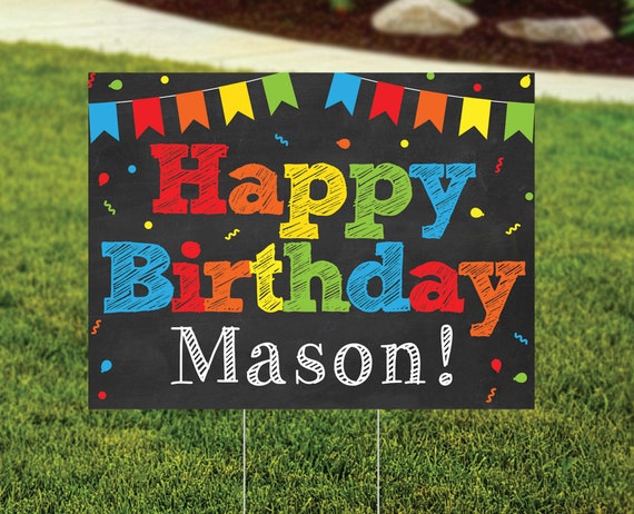 Happy Birthday Yard Sign - Outdoor Party Sign - Happy Birthday Yard Sign - Rainbow - Printed and Shipped to You - Wire Stake - FREE SHIPPING