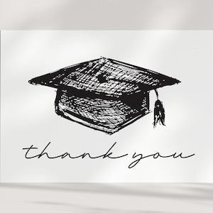 Cartão de agradecimento de formatura, agradecimento de festa de formatura, minimalista, preto e branco, cartão postal ou cartão de nota - modelo EDITÁVEL - DIY