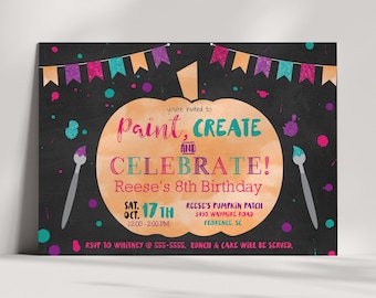 Pumpkin Painting Party - Paint Pumpkin Birthday Invitation - Girl Pumpkin Party - Pumpkin Art Party - Girl Birthday - EDITABLE - DIY