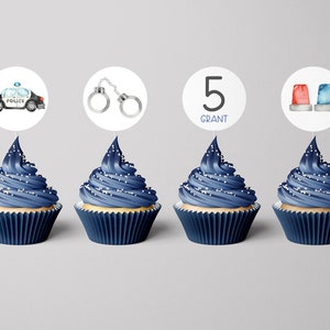Police Cupcake Topper - Cop Birthday Party - Policeman - Emergency Responder - Sticker - Police Goodie Bag Tag - Police Car - EDITABLE - DIY