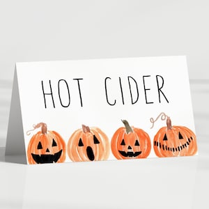 Cartões de barraca de comida de Halloween, rótulos de comida de abóbora, Boo tem dois anos - Boo está quase chegando - cartão de lugar Jack o Lantern, etiqueta de comida de outono, modelo EDITÁVEL
