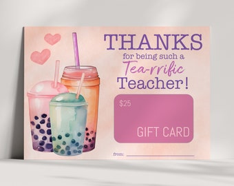 Apreciação do professor - Porta-cartão-presente Boba Tea - Bubble Tea - Presente de agradecimento - Para impressão - DOWNLOAD INSTANTÂNEO