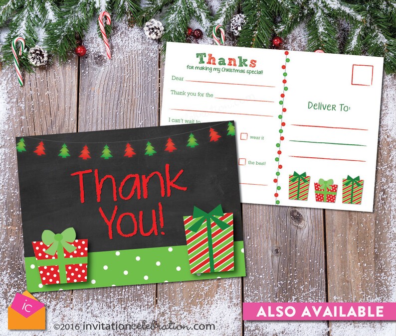 Kids Christmas Thank You Post Card Coloring Page PRINTABLE Fill in the Blank Checkbox INSTANT DOWNLOAD image 4