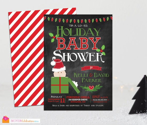 Holiday Baby Shower Invitation - Christmas Baby Shower Invitation - Santa Baby Invitation - Coed Holiday Baby Shower Invitation - Couples Il_570xn
