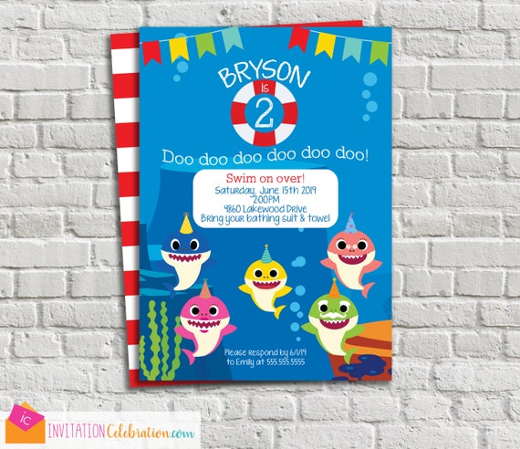 Baby Shark Invitation - Baby Shark Party - Doo Doo Doo - Preschool Birthday - Pool - Kids Birthday Party - Digital or Printed w/Env Il_570xn