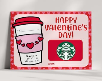 Coffee Gift Card Holder - Happy Valentines Day - Printable - Valentine Teacher Present - Thanks a latte - INSTANT DOWNLOAD