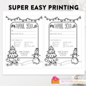 Kids Christmas Thank You Post Card Coloring Page PRINTABLE Fill in the Blank Checkbox INSTANT DOWNLOAD image 2