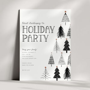Bearbeitbare Urlaub Party Einladung - Minimalistisch schwarz und weiß - Christmas Party Invite - Work Company Weihnachten Corporate, Corjl Template
