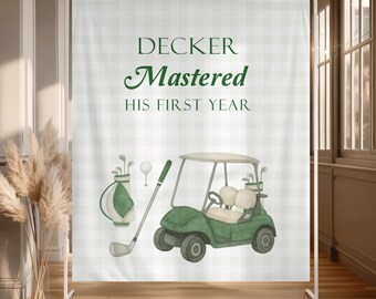 Golf First Birthday Backdrop, Mastered His First Year Birthday Banner, Par Tee Birthday Decor, Green Golf Party Backdrop