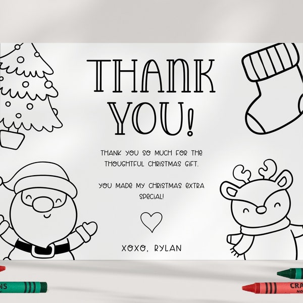 Editable Kids Christmas Thank You Card - Coloring - Personalized - DIY - Template - EDIT YOURSELF