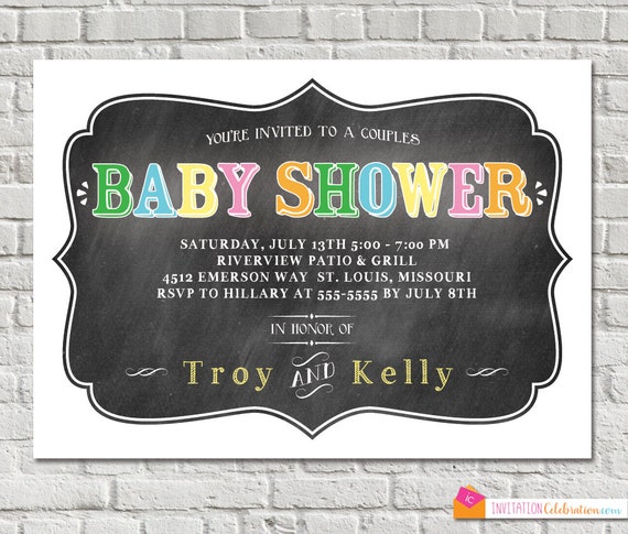 Chalkboard Baby Shower Invitation - Coed Baby Shower Invitation - Gender Neutral Baby Shower Invitation - Unisex - Choose Digital or Printed Il_570xn
